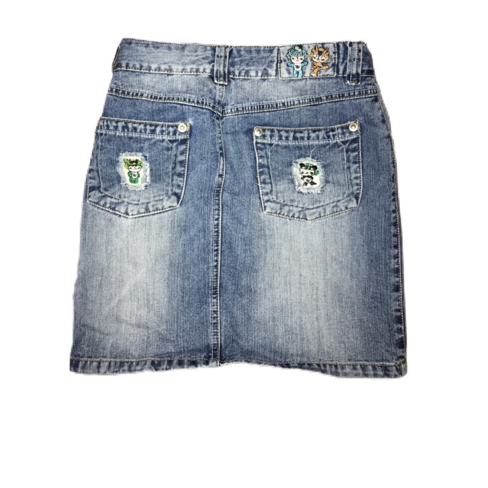 PATCHWORK EMBROIDERED UNIQUE DISTRESSED RARE CUSTOM DENIM WHIMSY SKIRT